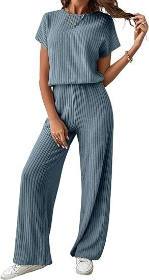 Amazon.com: Happy Sailed Women's Casual Loose Solid Ribbed Crewneck Short Sleeve Long Romper Stretchy Wide Leg Jumpsuits : Clothing, Shoes & Jewelry Wide Leg Jumpsuits, Long Romper, Women Clothing Boutique, Wide Leg Jumpsuit, Dream Clothes, Women's Casual, Shoes Jewelry, Style Me, Casual Women