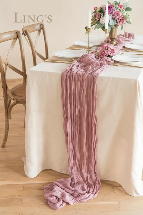 Mauve Table Setting, Pink Table Runner Wedding, Dusty Rose Cheese Cloth Table Runner Wedding, Cheesecloth Table Runner Wedding Blush, Dusty Pink Table Runner, Mauve Cheesecloth Table Runner, Mauve Table Runner, Blush Table Runner, Light Pink Table Runner Wedding