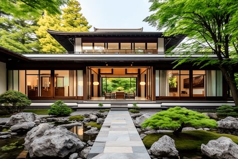 Japan Architecture Traditional, Asian Modern House, Japanese Modern House Design, Japanese Zen House, Traditional Japanese House Exterior, Modern Japanese House Exterior, Japan House Exterior, Asian Houses, Japanese Home Exterior