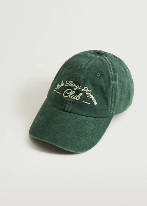 Embroidered cotton cap - Woman | Mango Indonesia Bremen, Cool Baseball Caps, Cap Outfit, Cute Caps, Vintage Baseball Caps, Green Cap, Summer Cap, Vintage Cap, Embroidered Caps