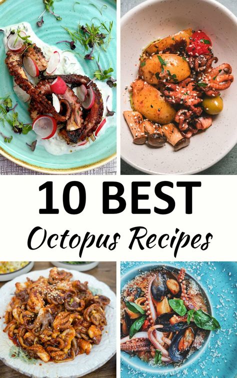 This collection of Octopus Recipes will show you how surprisingly versatile this seafood is. Best Octopus Recipes, Octopus Dinner Recipe, Octopus Tentacles Recipe, Small Octopus Recipe, Octopus Recipes Easy, Octopus Ceviche Recipe, Octopus Sashimi, Octopus Salad Recipe, Octopus Dishes