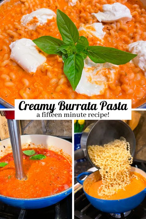 Creamy Burrata Pasta - Pumpkin Cheese Ball Recipe, Burrata Pasta, Burrata Recipe, Creamy Tomato Pasta, Easy Pasta Dinner, Burrata Cheese, Cheese Ball Recipes, Easy Comfort Food, Fire Roasted Tomatoes