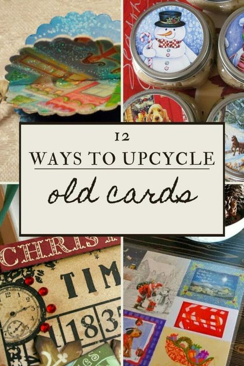 Upcycle Gift Cards, Reuse Christmas Cards Ideas, How To Use Old Greeting Cards, Christmas Card Upcycle, Diy Christmas Decorations Upcycle, How To Reuse Christmas Cards, Used Christmas Card Crafts, Repurposing Christmas Cards, Repurpose Greeting Cards