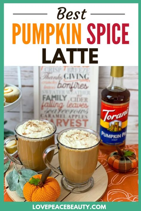 Learn how to make an easy Pumpkin Spice Latte at home. This creamy fall latte recipe is so simple to make you will wonder why you haven't tried sooner! #ad #Fallforflavor #torani #psl #pumpkinspicelatte #latte #homemade Fall Latte Recipes, Pumpkin Latte Recipe, Pumpkin Spice Latte At Home, Torani Recipes, Pumpkin Pie Syrup, Pumpkin Cheesecake Muffins, Pumpkin Spice Latte Recipe, Pumpkin Pie Spice Recipe, Torani Syrup