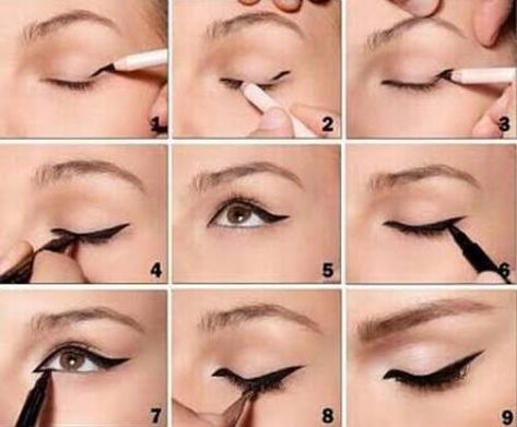 Musely Pencil Tricks, How To Draw Eyeliner, Eyeliner Tutorials, Cat Eye Makeup Tutorial, Eyeliner Shapes, How To Do Eyeliner, Winged Eyeliner Tutorial, Perfect Cat Eye, Eyeliner For Beginners