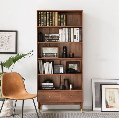 Walnut Bookshelf, Brown Bookcase, Oak Display Cabinet, Partition Designs, Display Bookcase, Tall Bookcase, Activity Room, Tall Bookcases, Furniture Details Design