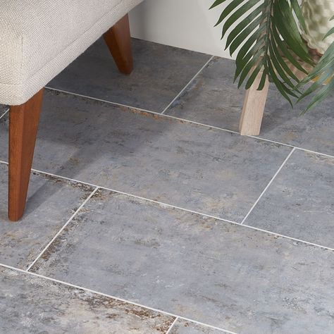 Shop Portrait Ocean Blue 12x24 Matte Porcelain Tile | TileBar.com Costal Bathroom Floor Tile, Blue Stone Tile Floors, Blue Slate Bathroom Floor, Tile For Mudroom Floor, Outdoor Patio Tiles Over Concrete, Tile Mudroom Floor, Coastal Tile Flooring, Front Porch Tile Over Concrete, Blue Floor Tile Bathroom