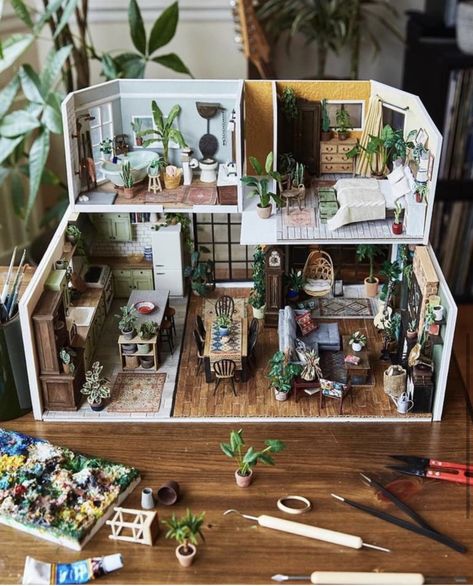 Model Rooms Miniatures, Dolls House Aesthetic, Doll House Making, Miniature House Ideas, Diorama Aesthetic, Doll House Aesthetic, Simple Diorama, Mini House Craft, Aesthetic Dollhouse