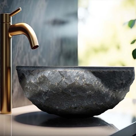 Aruba Uniques Natural Basalt Stone Vessel Bathroom Sink - Bed Bath & Beyond - 39910968 Marble Vessel Sink, Stone Bathroom Sink, Unique Bathroom Vanity, Stone Vessel Sinks, Sink Decor, Sink Bowl, Basalt Stone, Concrete Sink, Stone Bathroom