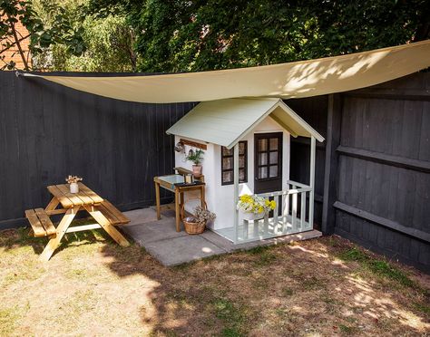 Take a plain wooden wendy house and make it beautiful | frenchic paint | upcycled home | kids garden play | small garden decor Wooden Playhouse Makeover Interior, Diy Wendy House, Small Playhouse Interior, Outdoor Playhouse Interior Ideas, Wooden Playhouse Makeover, Kids Garden Playhouse, Small Garden Decor, Playhouse Interior Ideas, Kids Wooden Playhouse