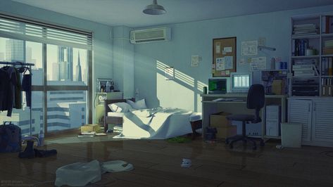 Bedroom background, Anastasia Ermakova on ArtStation at https://www.artstation.com/artwork/baBD8d Apartment Wallpaper, Anime Bedroom Ideas, Anime Bedroom, Bedroom Drawing, Bg Design, Bedroom Artwork, Scenery Background, Living Room Background, Anime Room