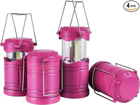 Lichamp 4 Pack Pink COB Camping Lantern, Portable High Lumen Outdoor Camping Flashlight, Bright Survival Equipment for Emergency, Hiking, Outages, Hurricanes, Pink - Amazon.com Pink Camping Gear, Aesthetic Lantern, Pink Camping, Camping Flashlight, Cheap Lanterns, Kid Summer, Led Camping Lantern, Pink Amazon, Portable Tent