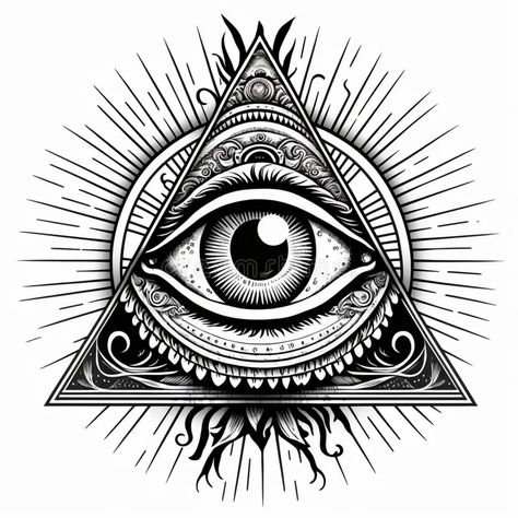 All Seeing Eye Tattoo Triangle, Ojo Iluminati Tattoo, Illumination Art Design Tattoo, Illuminate Tattoo Design, Heptagram Tattoo, Eye Triangle Tattoo Design, Illuminated Tattoo, All Seeing Eye Tattoo Design, Triangle Eye Tattoo