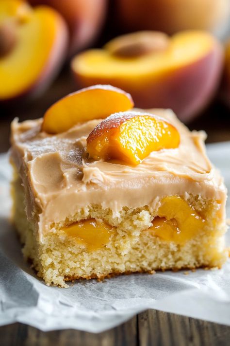 Brown Butter Peach Cake, Bundy Cake, Peach Cakes, Cobbler Muffins, Dinner Biscuit, Peach Cake Recipes, Peach Jello, America Cake, Brown Sugar Frosting