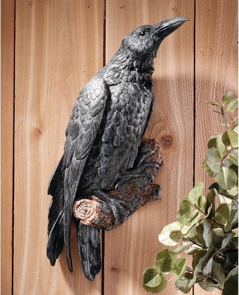 Realistic Raven Black Bird Hand Painted Wall Sculpture Figurine Decoration Halloween Fest, Raven Bird, Black Birds, Wall Hanging Crafts, Bird Statues, Black Crow, Resin Sculpture, Gothic Horror, The Raven