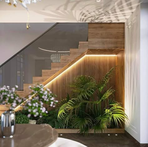 Staircase Under Design, Garden Under Staircase, Small Garden Under Stairs, تصميم دورة مياه, تحت الدرج, Tattoo Garden, Staircase Interior Design, Garden Nails, Open Trap