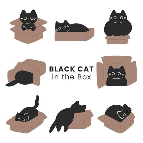 Set of cat in the box | Premium Vector #Freepik #vector #black #graphic #illustration #clipart Cat In Box Illustration, Cat In Box Drawing, Cat In A Box Drawing, Cat Illust, Cats In Boxes, Cat In Box, Cat Vector Illustration, Box Manga, Box Illustration