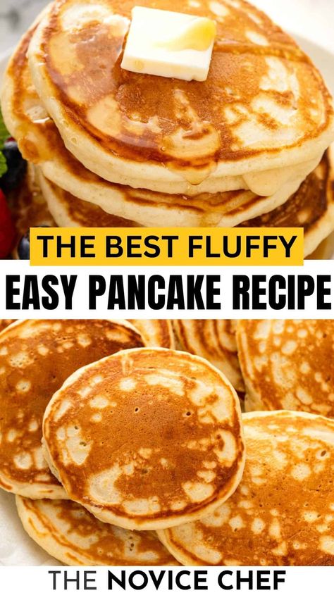 This fluffy pancake recipe creates perfectly soft and light pancakes, with a golden-brown edge, ready to soak up all your favorite toppings. Best of all, they are made with pantry staple ingredients and are ready to enjoy in just 20 minutes! Fluffy Pancakes For One, Best Ever Pancakes Recipe, Simple Pancake Mix Recipes, Quick Homemade Pancakes, Big Batch Pancake Recipe, Pancakes With Mix Recipe, Diy Pancake Batter, Amish Pancakes Recipe, Made From Scratch Pancakes