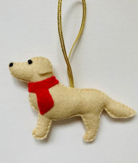 Golden Retriever Golden Retriever Ornament Golden - Etsy UK Golden Retriever Felt Ornament, Felt Golden Retriever, Golden Retriever Ornament, Beaded Eye, Hand Sewn Felt, Golden Retriever Christmas, Felt Scarf, Felted Scarves, Red Felt