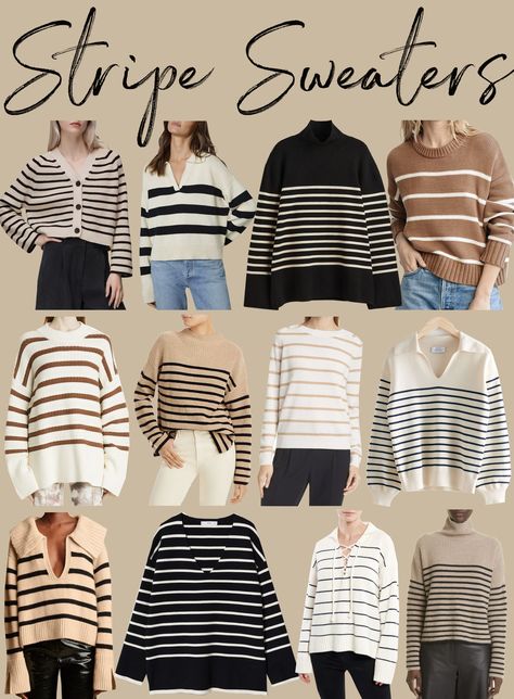 The best time to wear a striped sweater is all the time. So if you don't already own some you should definitely add these to your closet! Cream And Navy Steiped Sweater, Black Stripe Sweater Outfit, Winter 2023 Fashion Trends, Fashion 2023 Winter, Kat Jamieson, Striped Sweater Outfit, Striped Sweaters, Stripes Sweater, 2023 Fashion Trends