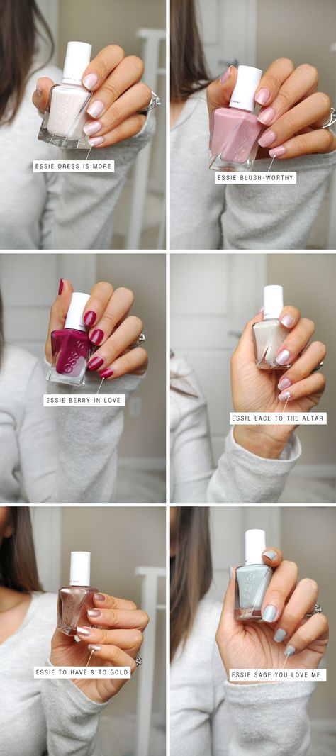 @essiepolish Gel Couture Bridal 2017 collection (photos + video: http://www.spiffykerms.com/2017/03/essie-gel-couture-bridal-17/ ) Essie Gel Couture Swatches, Sally Hansen Gel Polish, Essie Gel Polish, Essie Nail Polish Colors, Belle Nails, Wedding Nail Polish, Essie Nail Colors, Essie Gel Couture, Gel Couture