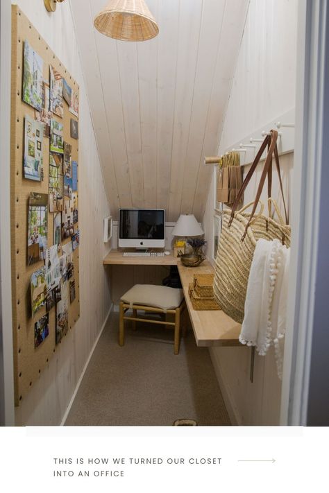 We turned our under stairs closet into an Office. Check it out Understairs Cupboard Office, Closet Into Workspace, Understairs Craft Space, Office Under Stairs With Door, Craft Closet Under Stairs, Under Stairs Alcove Ideas, Under Stairs Closet Office Ideas, Cloffice Under Stairs, Under Staircase Room Ideas