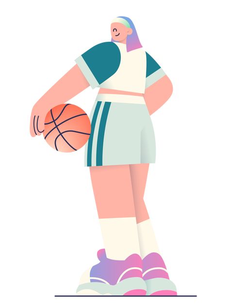 Athlete Character Design, Illustration Guidelines, Sporty Illustration, Athletic Illustration, Athlete Illustration, Cartoon Volleyball, Mw Logo, Basketball Illustration, Illustration Hair