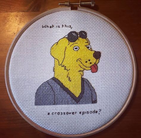 Bojack Cross Stitch, Bojack Horseman Cross Stitch, Mr Peanutbutter, Mr. Peanut, Films Disney, Embroidery Crafts, Stitching Patterns, Perler Bead Crafts, Bojack Horseman