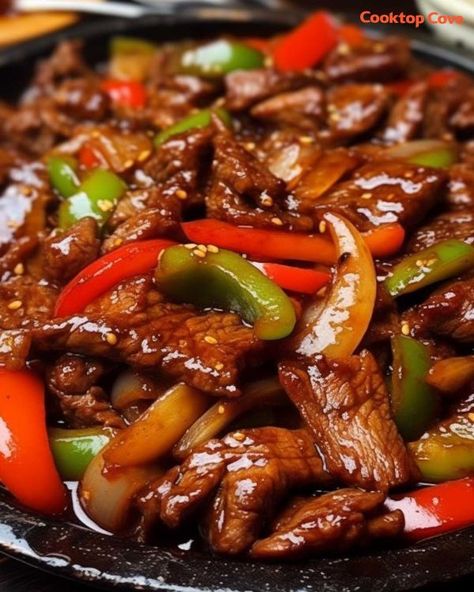 My hubby doesn't cook much but when he serves this in the kitchen, it might be his most attractive quality Pepper Steak And Onions, Beef And Peppers, Chinese Beef Recipes, Beijing Beef, Chinese Pepper Steak, Mapo Tofu, Chinese Cooking Recipes, Spicy Beef, Pepper Steak