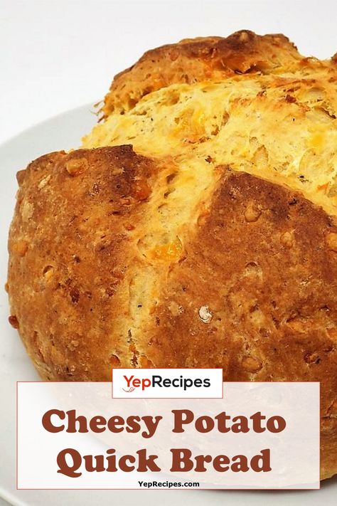 cheesy potato quick bread Cheesy Potato Bread, Easy Potato Bread, Potato Bread Recipe Homemade, Savory Quick Bread Recipes, Buttermilk Bisquits, Cheese Potato Bread, Potato Bun Recipe, Savory Quick Bread, Irish Potato Bread