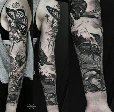 Lukas Zglenicki bugs tattoo Insect Leg Tattoo, Bug Sleeve Tattoo, Insect Sleeve Tattoo, Insect Tattoo Sleeve, Bug Tattoo Sleeve, Bugs Tattoo, Insect Legs, Bug Tattoo, Forest Tattoos