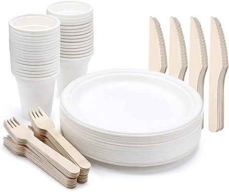 Aitsite 125 Piece Paper Plates Set, Compostable Ecological Party Tableware, Paper Plates, Forks, Knives and Spoons Combined for 25 Guests, Party Tableware Set for Barbecues, Camping, Party (Beige) : Amazon.de: Home & Kitchen Plates And Cutlery, Barbecue Camping, Mess Kit, Wooden Fork, Wooden Knife, Plastic Utensils, Camping Party, Party Tableware, Plates Set