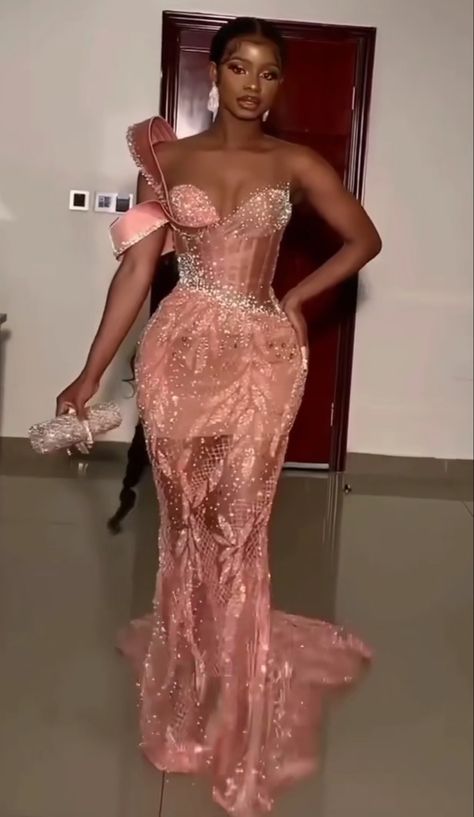 Nigerian Outfits For Women, Pink African Dress, Nigerian Traditional Dresses, Maid Of Honor Dresses, Nigerian Outfits, Nigerian Lace Styles Dress, Prom Inspiration, African Prom Dresses, Gorgeous Prom Dresses