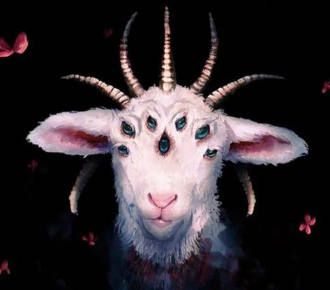 Lamb With 7 Horns And 7 Eyes, Two Headed Animals, Goat Pfp, Goat Sacrifice, Lamb Sacrifice Art, Goat Demon Drawing, Terrifying Images, Goat Eyes, Demon Goat Art