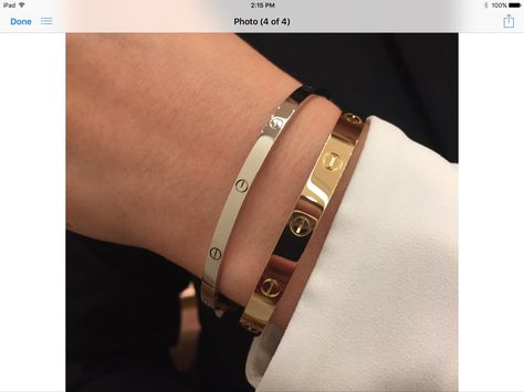 Click this image to show the full-size version. Cartier Love Bangle, Cartier Bangle, Delicate Gold Bracelet, Cartier Bracelet, Accesories Jewelry, Small Bracelets, Cartier Love, Cartier Jewelry, Gold Bracelet Cuff