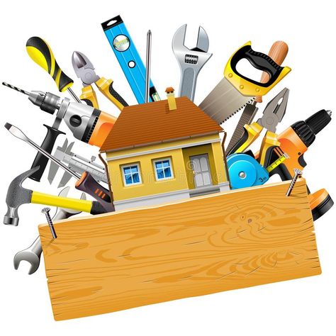 Vector Construction Tools with House Stock Vector - Illustration of nippers, industrial: 110377510 Tool Logo Design, Handyman Logo, Tool Logo, Construction Logo Design, Carpentry Tools, Construction Logo, School Accessories, Construction Tools, House Vector