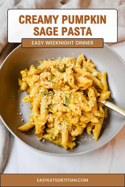 Creamy Pumpkin Sage Pasta Pumpkin Feta Pasta, Heart Healthy Pasta Recipes, Pumpkin Sage Pasta, Easy Pumpkin Pasta, Pumpkin Pasta Bake, Sage Pasta, Dessert Cart, Erma Bombeck, Busy Girl