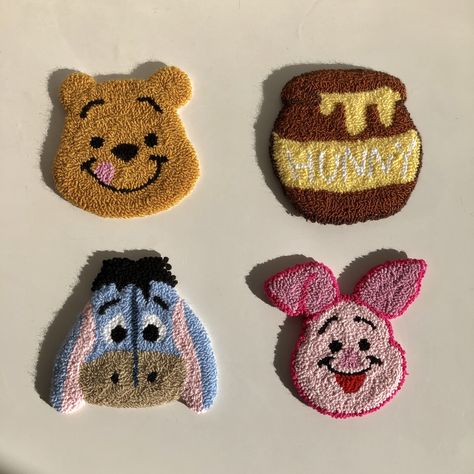 Winnie the Pooh Punch Needle Coasters, Handcrafted Disney Drink Mats, Cartoon Character Home Decor - Etsy Needle Punching Ideas, Punch Needle Disney, Winnie The Pooh Punch, Disney Punch Needle, Disney Punch, Punch Needle Ideas, Punch Needle Coasters, Punch Needle Coaster, Tufting Diy