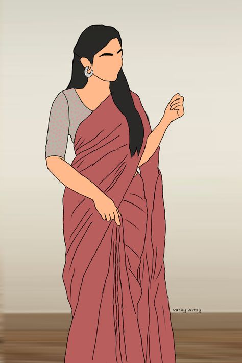 Saree Illustration Art, Girl In Saree Sketch, Outfit Illustration Art, Desi Illustration, Saree Illustration, Girly Art Illustrations Life, Aesthetics Drawing, Aesthetic Codes, Cute Background Pictures