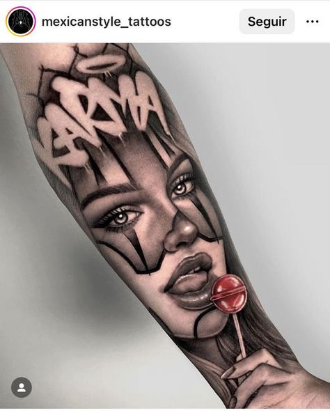 Chicano Girl Tattoo, Chicano Tattoos For Women, Sarah Tattoo, Chicanas Tattoo, Girl Thigh Tattoos, Karma Tattoo, Arm Sleeve Tattoos For Women, Web Tattoo, Chicano Style Tattoo