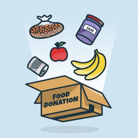 Food donation illustration design concep... | Premium Vector #Freepik #vector #food #design #cartoon #fruit Food Donation Poster Charity, Food Bank Illustration, Food Donation Illustration, Food Donation Poster, Donation Poster Design, Donation Illustration, Food Pantry Donations, Donation Poster, Salon Decor Studio