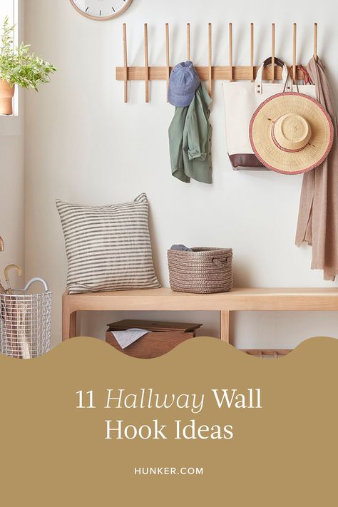 Wall Mounted Hooks Entryway, Coat Hanging Wall Entryway, Wall Coat Hanger Ideas, Hook Placement On Wall, Hook Ideas For Coats, Entryway Wall Coat Rack, Hallway Coat Hook Ideas, Decorative Wall Hooks Entryway, Wall Mounted Coat Hooks