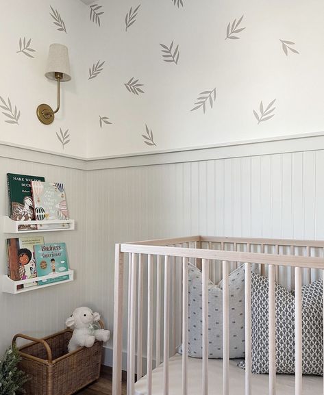 Nursery With Dado Rail, White Board And Batten Nursery, Vj Panelling Nursery, Nursery Wall Paneling Ideas, Tongue And Groove Nursery, Half Panelled Walls Nursery, Beadboard Accent Wall Nursery, Nursery Beadboard Walls, Nursery Half Wall