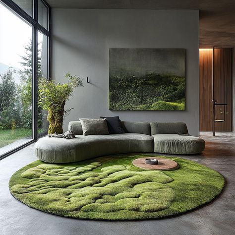 The Living Room Moss Rug is a unique and eco-friendly addition to your home, bringing the tranquility of nature indoors. Crafted to mimic the lush texture and appearance of real moss, this rug offers a soft, cushioned surface that’s both comfortable underfoot and visually soothing. Made from sustainable materials, its deep green tones and intricate detailing evoke the peaceful ambiance of a forest floor, creating a calming oasis in your living space. The Living Room Moss Rug is not only a bea... Moss Living Room, Paint Rug, Garden Rug, Moss Rug, Organic Furniture, Painted Rug, Forest Floor, Nature Indoors, Green Tones