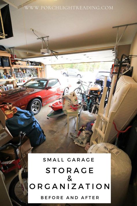 Finished 2 Car Garage Ideas, Small Garage Storage Ideas Space Saving, Budget Friendly Garage Organization, Small Garage Organization Ideas Space Saving, Organizing Small Garage, Small Garage Storage Solutions, Small 2 Car Garage Organization, Garage Organization Before And After, Garage Makeover Before And After