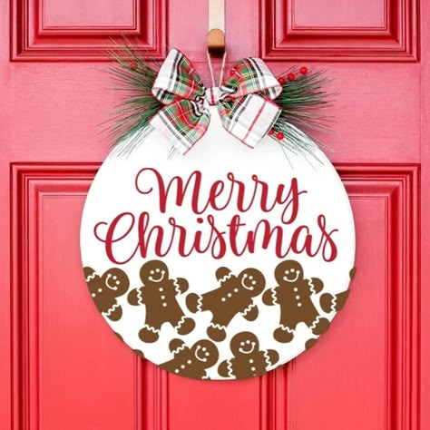 Boho Christmas Door Hanger, Gingerbread Door Hanger, Gingerbread Door, Gingerbread Svg, Circle Signs, Christmas Sign Svg, Wooden Wreath, Door Hanger Svg, Round Signs