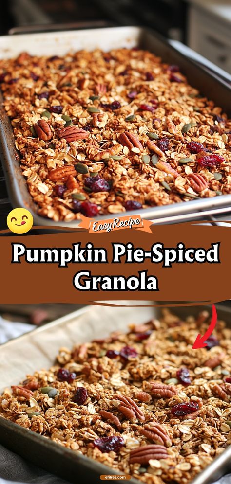 Start your morning with a crunch with this homemade pumpkin pie-spiced granola, perfect over yogurt or as a tasty snack on its own. #Granola #PumpkinSpice #HealthySnack Healthy Pumpkin Spice Granola Recipe, Pioneer Woman Pumpkin Pie Snacking Granola, Pumpkin Pie Spice Snacking Granola, Pumpkin Spice Granola Recipe, Pumpkin Pie Granola, Pumpkin Granola Bars, Spiced Granola, Pumpkin Granola Recipe, Pumpkin Spice Granola