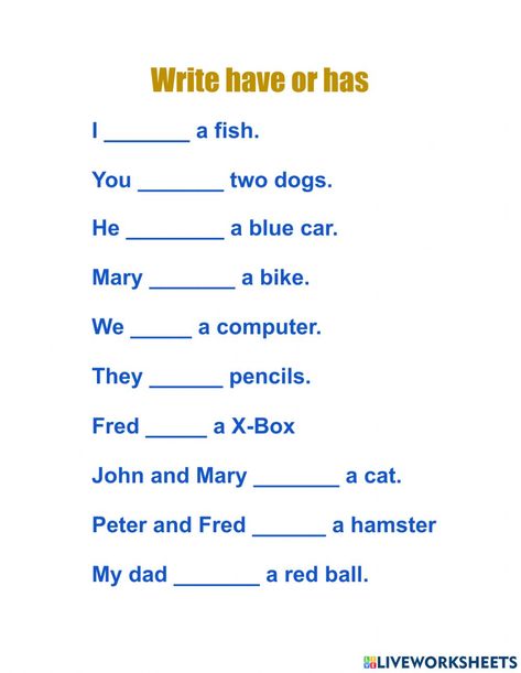 Helping Verbs Worksheet 2nd Grade, English 2nd Grade, Have Has Exercises English, Grammer Sheets For Grade 1, English For 2nd Grade, Use Of Has And Have For Grade 1, Has Have Had Worksheet Grade 3, Has Have Had Worksheet For Grade 2, Has And Have Worksheets For Grade 1