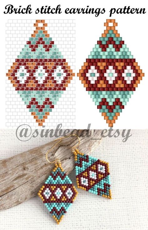 Brick Stitch Earrings Simplebeadpatterns, Free Brick Stitch Earring Patterns, Native American Beading Patterns Free Brick Stitch Earrings, Double Brick Stitch Earrings, Brick Stitch Earrings Pattern Perles & Co, Seed Bead Tutorials, Anting Manik, Beaded Earrings Native, Art Perle