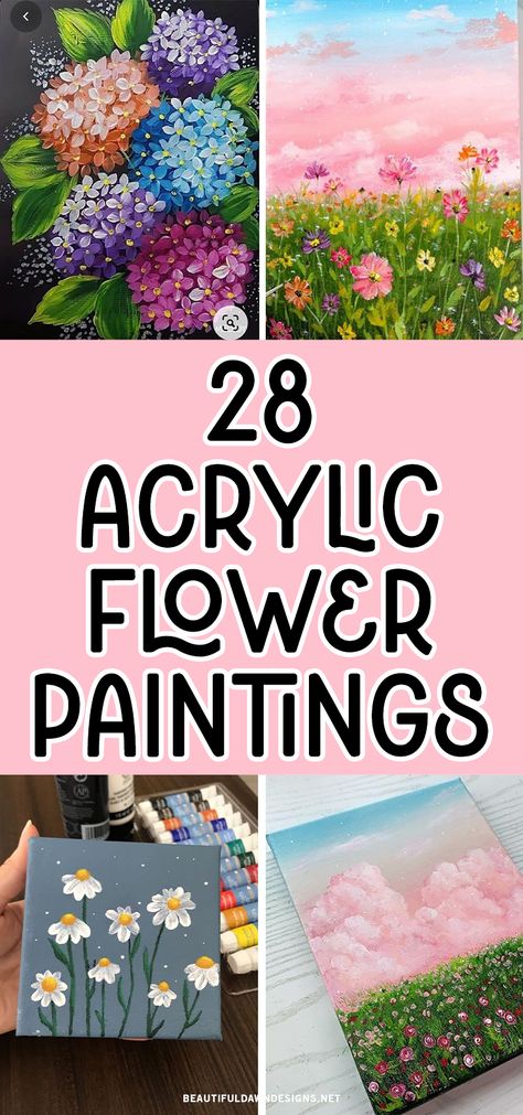 Looking for a way to add life and color to your home? Look no further than acrylic flower paintings! These versatile works of art can range from bright and bold to soft and serene, and they make a perfect addition to any room. We'll showcase 28 stunning acrylic flower paintings that are sure to inspire you. Painting A Flower Easy, Paintings Of Flowers Easy, Diy Acrylic Flower Painting, Easy Flower Canvas Painting Ideas, Beginner Painting Flowers, Painting Flowers With Acrylic Paint, Painting Flowers With Acrylics, Acrylic Painting Landscape Nature Easy, Simple Paint Flowers